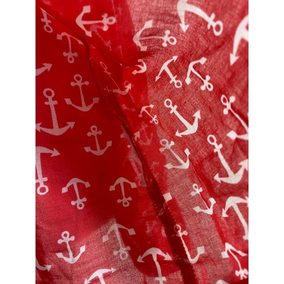 Old Navy Womens Red Anchor Print Button Up Shirt size Small Nautical sailor Ligh - Picture 12 of 15